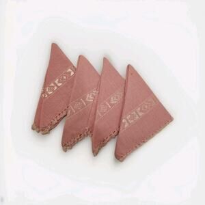 Vintage Embroidered Linen‎ Cloth Blush Pink Cocktail Napkins Mexican Set Of 4